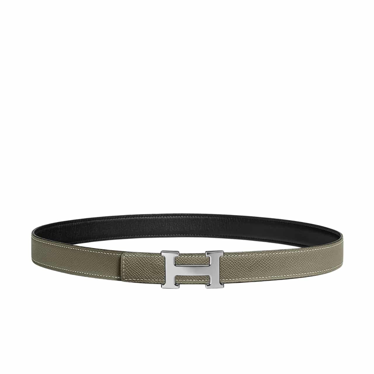 1-1 Hermes Mini H Belt Buckle And Reversible Leather Strap Silver Grey 24Mm H079645CK05 - Image 1