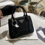 Prada Galleria Satin Mini Bag With Crystals Black 23Cm 1BA906 2AWL F0002 V EOY - Image 2