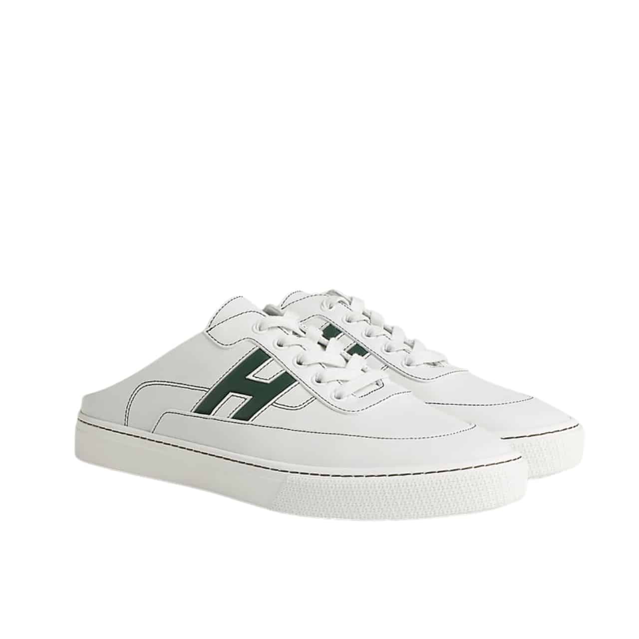 116-3 Hermes Keep Sneaker Blanc And Vert Bouteille H251913ZH14400 - Image 1