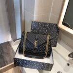 Saint Laurent Envelope Large In Quilted Grain De Poudre Embossed Black Gold 31Cm 600166BOW911000 - Image 3