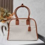 Prada Medium Blend And Leather Tote Bag Tan And Caramel 33Cm 1BG572 2HJA F0KFZ V OOZ - Image 2