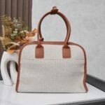 Prada Medium Blend And Leather Tote Bag Tan And Caramel 33Cm 1BG572 2HJA F0KFZ V OOZ - Image 5