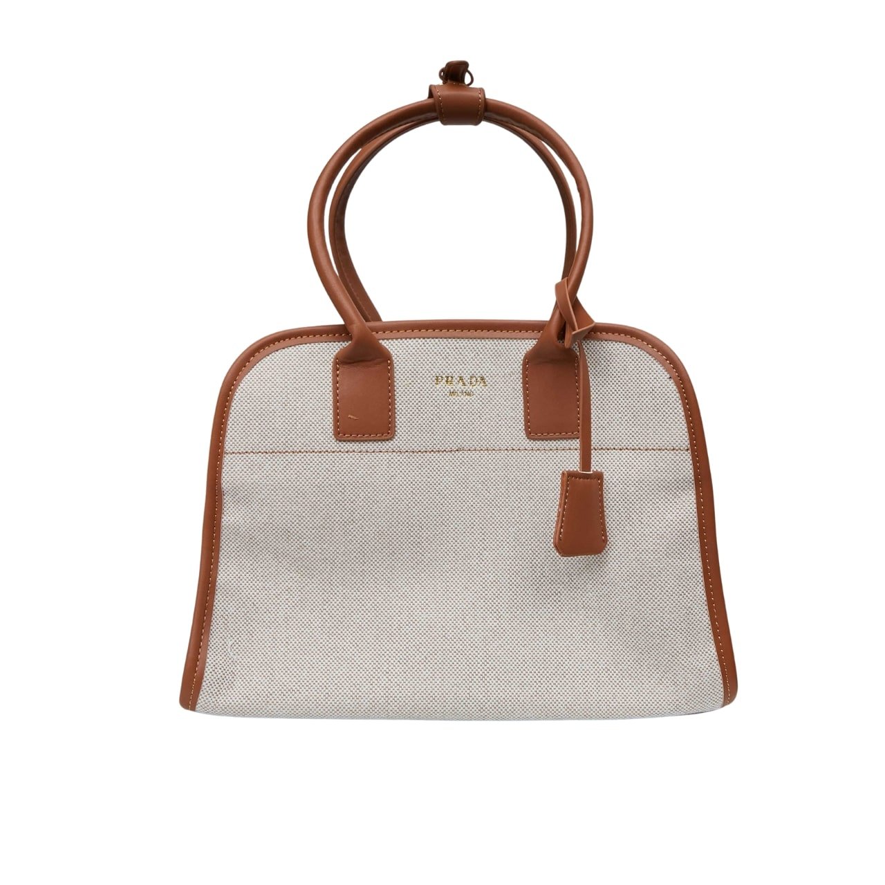 220 Prada Medium Blend And Leather Tote Bag Tan And Caramel 33Cm 1BG572 2HJA F0KFZ V OOZ - Image 1
