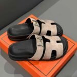 Hermes Chypre Sandal Suede H Logo Silver Hardware Light Brown - Image 6