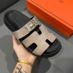 Hermes Chypre Sandal Suede H Logo Silver Hardware Light Brown - Image 5