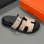 Hermes Chypre Sandal Suede H Logo Silver Hardware Light Brown - Image 3