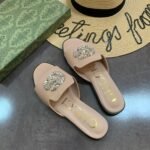 Gucci Double G Slippers Leather Beaded In Beige - Image 3