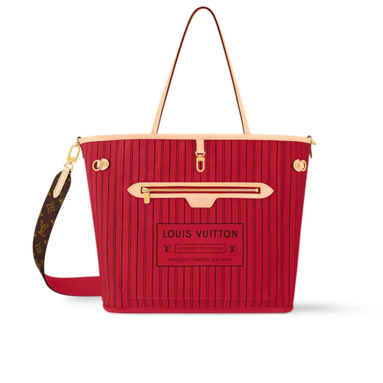 29-5-1 Louis Vuitton Neverfull Bandoulière Inside Out MM Monogram Rouge Sari 32Cm M12096 - Image 1