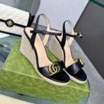 Gucci Leather Wedge Espadrille Sandals Black 8Cm - Image 4
