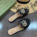 Gucci Double G Slippers Leather Beaded In Black - Image 2