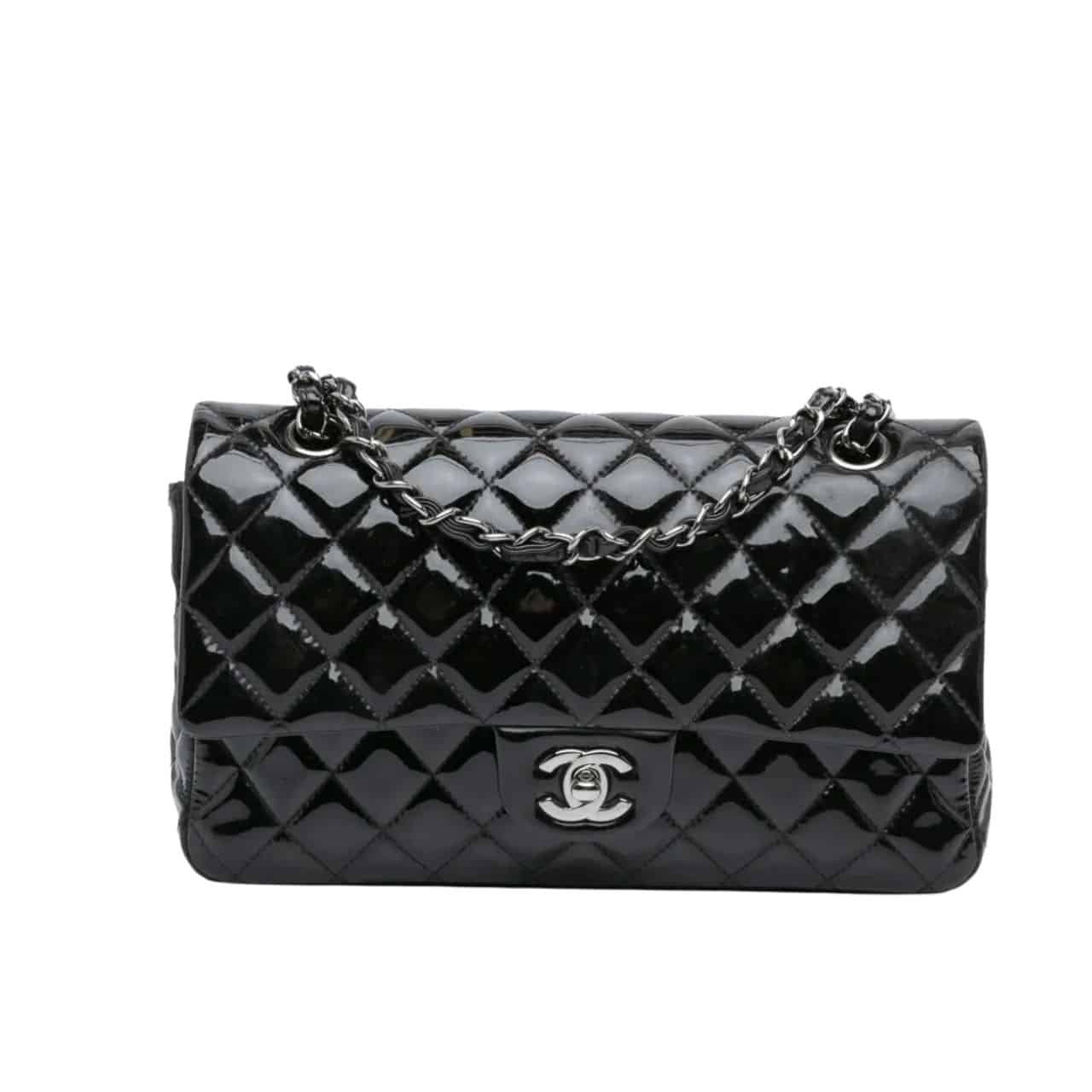 336-1 Chanel Medium Classic Double Flap Bag Patent Leather Black 26Cm - Image 1