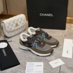 Chanel CC Logo Low Top Trainer Sneakers Brown And White G38301 Y55434 K3161 - Image 2
