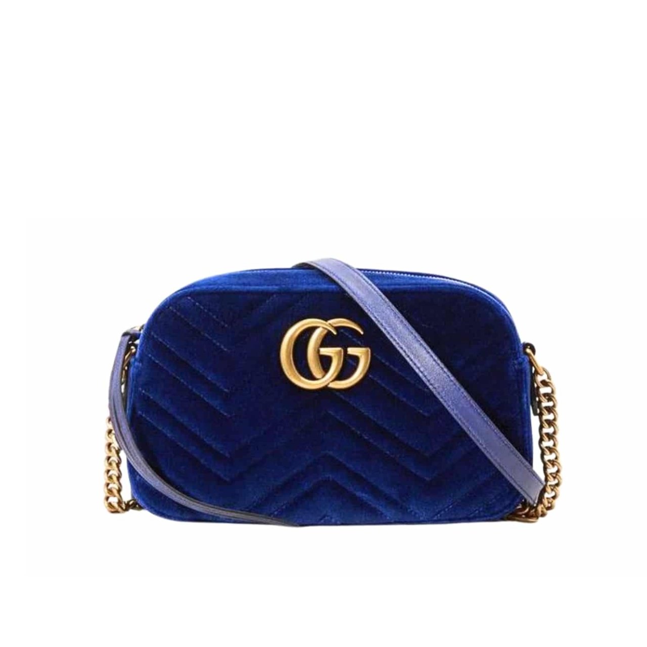 429-1 Gucci GG Marmont Small Camera Bag Velvet Dark Blue 23Cm - Image 1
