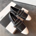 Chanel Leather CC Cap Toe Slip On Loafers Black - Image 2
