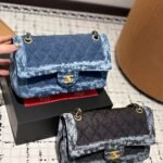 Chanel Classic Double Flap Bag Quilted Printed Denim Medium Blue 25Cm - Image 3