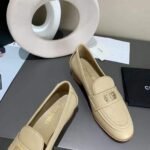 Chanel 20B Quilted Boy Lego Metal Logo Gold Mule Slip On Flat Loafers Beige - Image 4