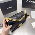 Chanel Boy Flap Bag Snake Leather Black 25Cm - Image 5