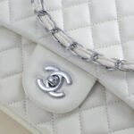 Chanel Classic Double Flap Bag White Silver Hardware 25Cm - Image 5