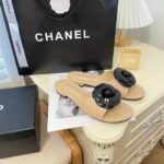 Chanel Black Camellia Slides Beige - Image 2