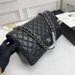 Chanel Maxi Classic Handbag Silver Hardware Black 33Cm - Image 2