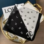 Chanel Multi Letters Square Silk Scarf Black White - Image 6
