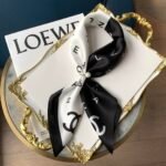 Chanel Multi Letters Square Silk Scarf Black White - Image 5
