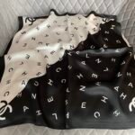 Chanel Multi Letters Square Silk Scarf Black White - Image 3