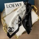 Chanel Multi Letters Square Silk Scarf Black White - Image 2
