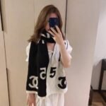 Chanel Logo Cashmere Muffler Black And White 170Cm - Image 8