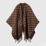 Gucci GG Wool Jacquard Cape Brown And Beige 140Cm 817831 3G200 2579 - Image 2