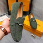 Louis Vuitton LV Damier Suede Leather Loafers In Dark Green - Image 4
