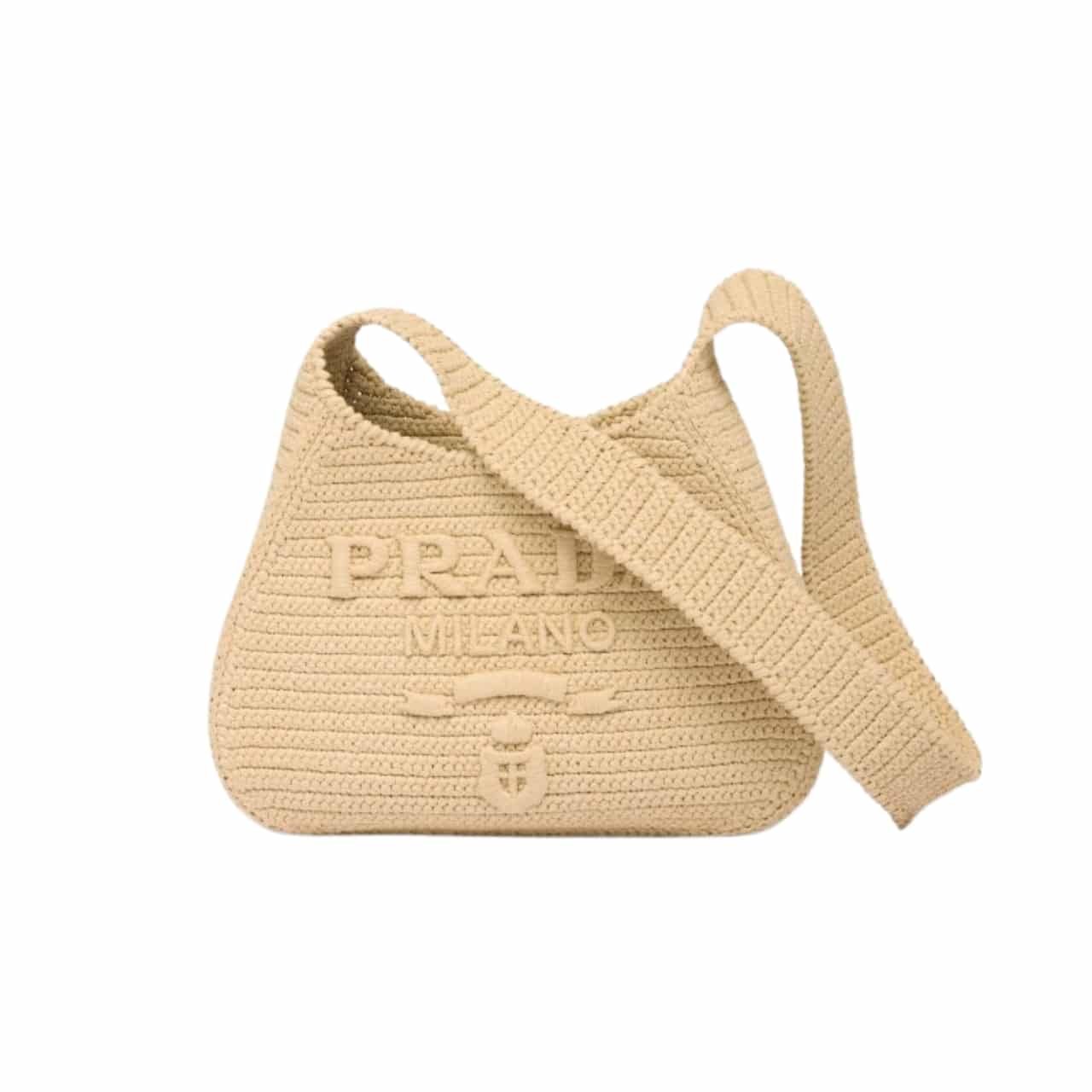 xr:d:DAF4OnkYemU:1553,j:2392960353083141783,t:24032803 Prada Logo Embossed Raffia Shoulder Bag Beige 33Cm 1BC186VOUO2A2T - Image 1