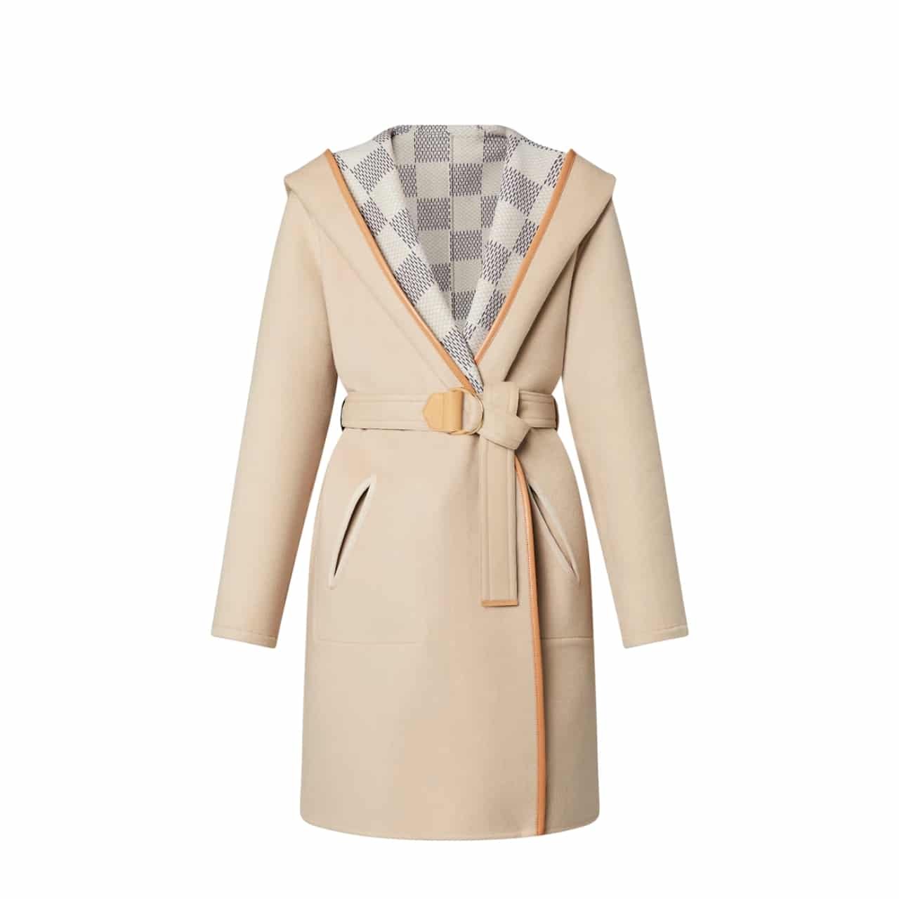 TBNB-5-3-2 Louis Vuitton Reversible Damier Azur Hooded Wrap Coat Beige 1A9L0P - Image 1