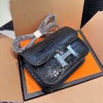 Hermes Mini Constance 19 Shiny Alligator Palladium Hardware Black 19Cm - Image 2