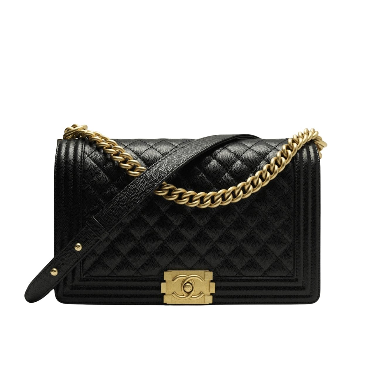 Thumbnail-10 Chanel Boy Medium Handbag Grained And Gold Tone Metal Black 25Cm - Image 1