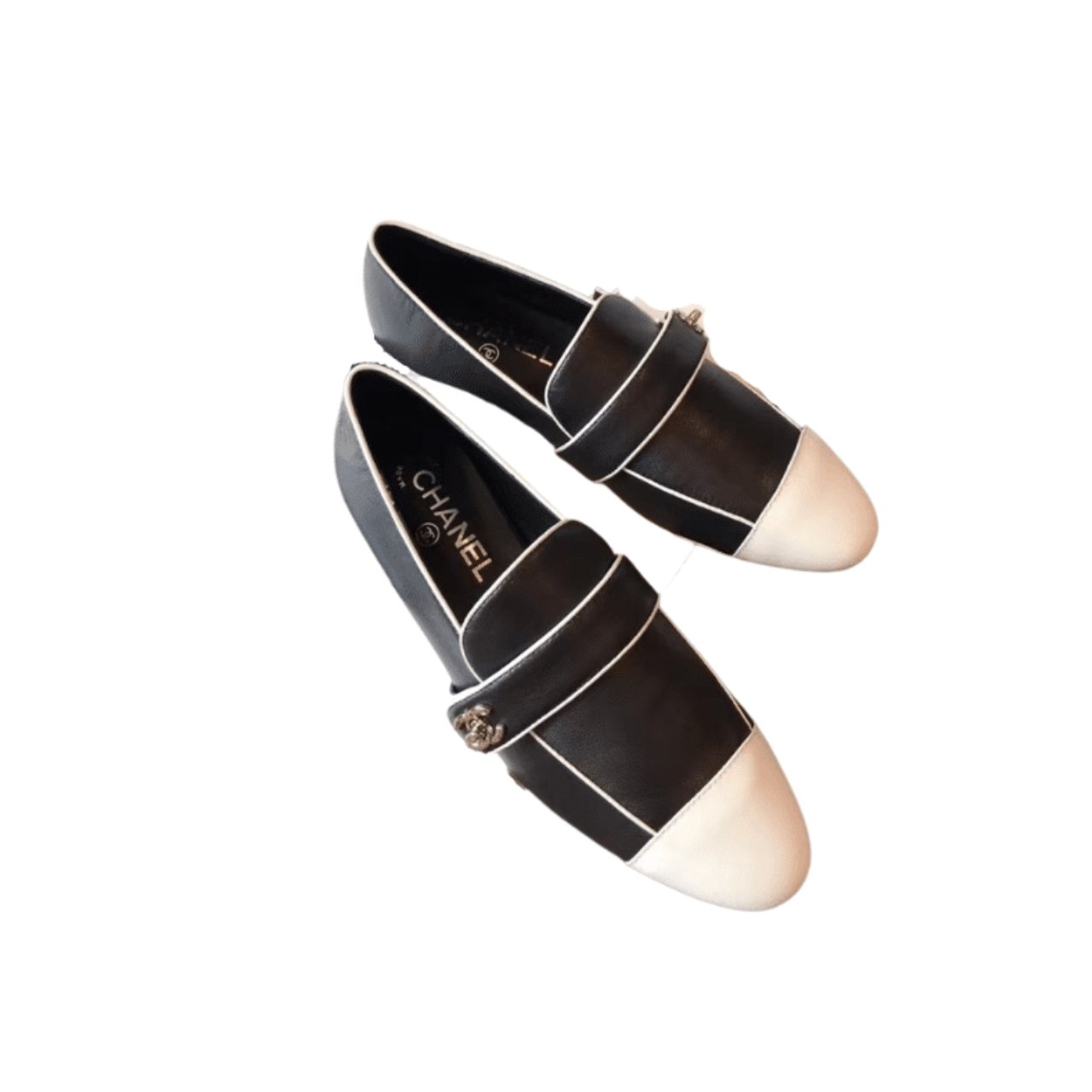 Thumbnail-11-6 Chanel Leather CC Cap Toe Slip On Loafers Black - Image 1