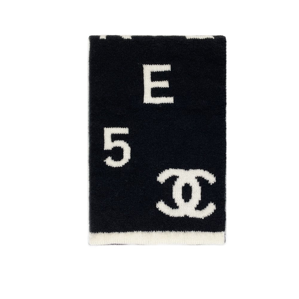 Thumbnail-15-1-3 Chanel Logo Cashmere Muffler Black And White 170Cm - Image 1