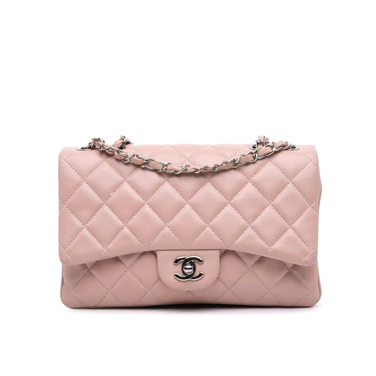Thumbnail-3 Chanel Classic Double Flap Bag Silver Hardware Light Pink 25Cm - Image 1