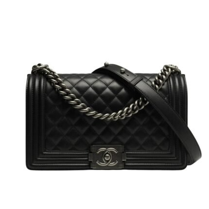 Chanel Boy Medium Handbag Black Silver Hardware 25Cm A67086 Y09953 94305