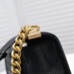 Chanel Boy Medium Handbag Grained And Gold Tone Metal Black 25Cm - Image 5