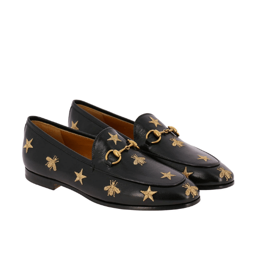 dne-20 Gucci Jordaan Embroidered Leather Loafer Black 505281 D3V00 1000 - Image 1