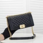 Chanel Boy Medium Handbag Grained And Gold Tone Metal Black 25Cm - Image 2