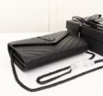Saint Laurent Cassandre Matelassé Chain Wallet In Grain De Poudre Embossed Black Noir 22Cm 377828BOW081000 - Image 4
